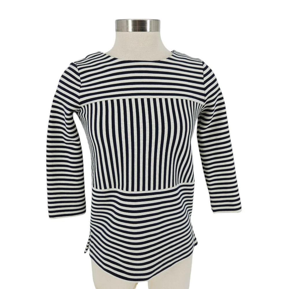 Madewell Shirt Navy Blue Stripe 3/4 Sleeve Zip Gallerist Ponte Top XS - Picture 1 of 8